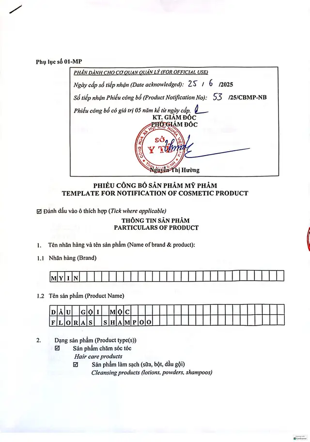 Công bố Dầu gội Mộc