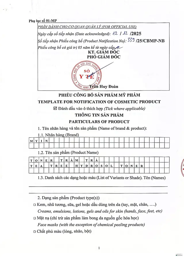 Công bố Toner Tràm Trà