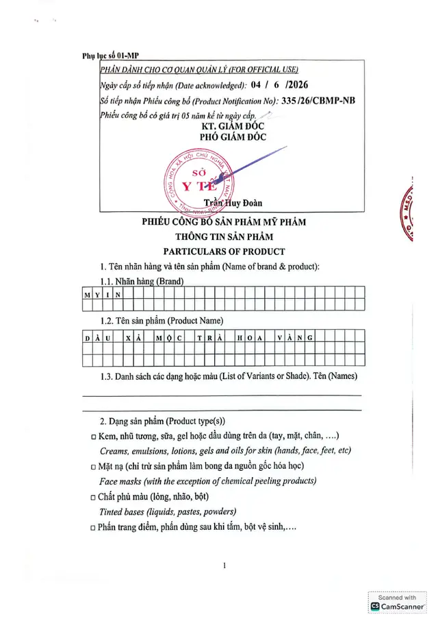Công bố Dầu xả Mộc THV